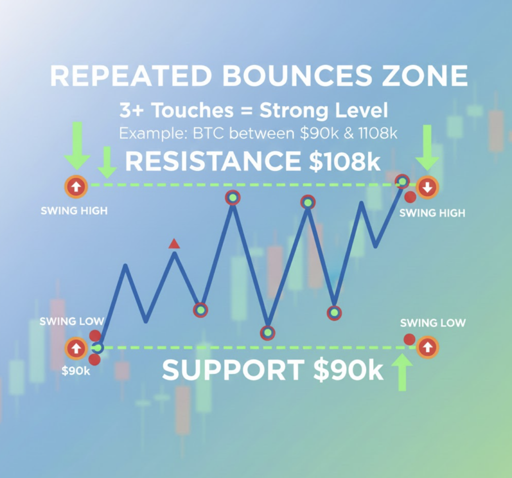 Repeated Bounces (Swing Lows & Highs)