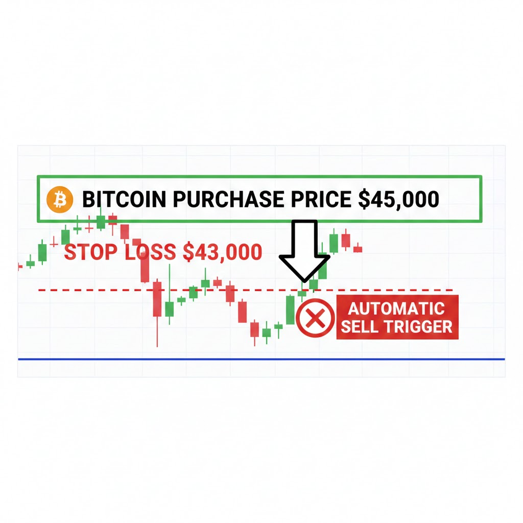 Bitcoin purchased at $45,000 with a stop loss line at $43,000