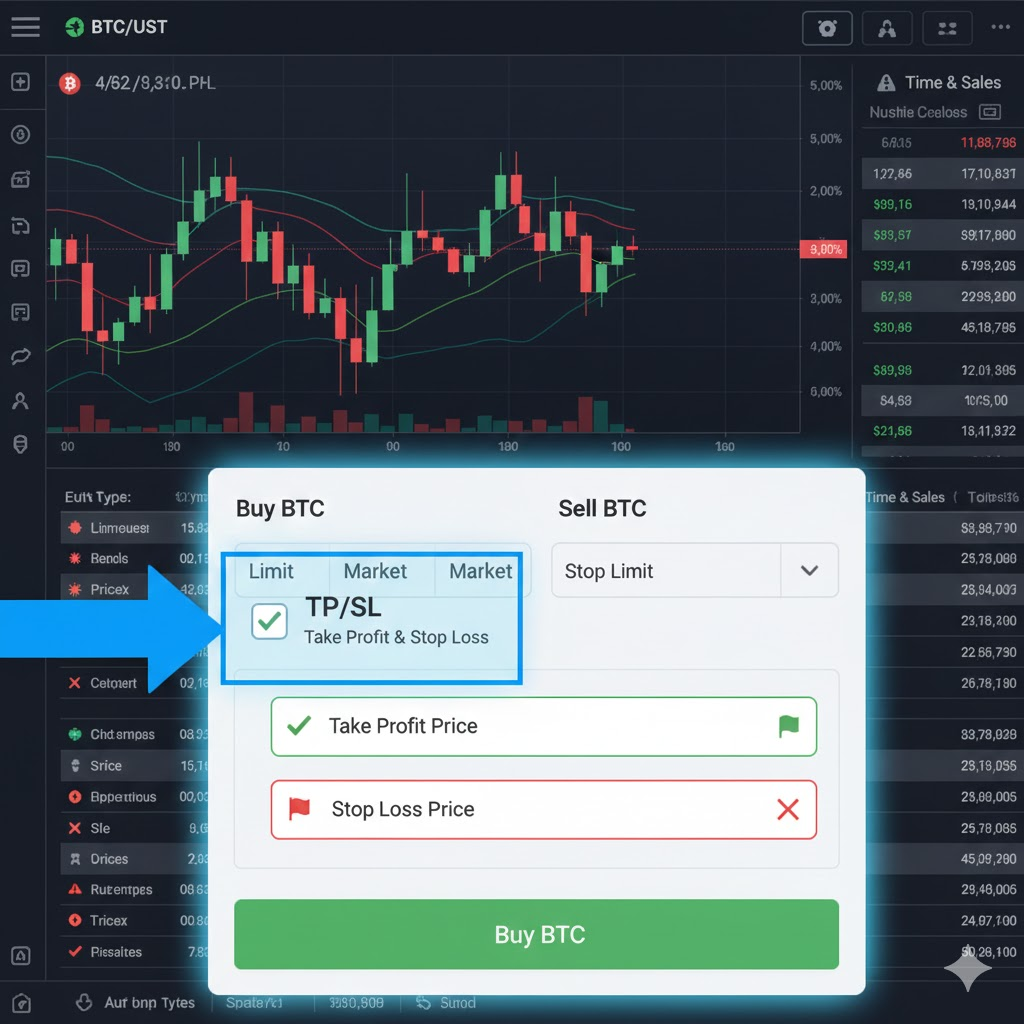 Where to find stop loss and take profit options on a typical exchange interface