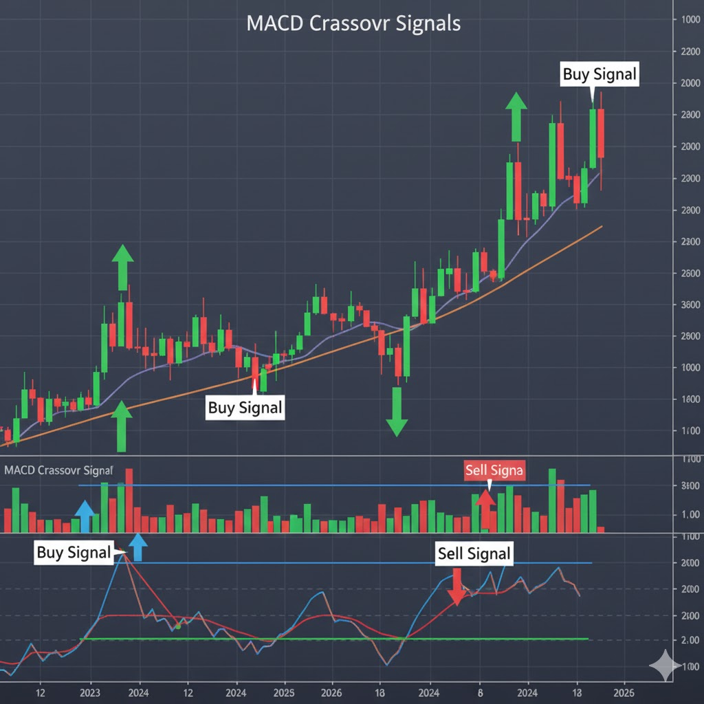 Chart showing MACD indicator with clear crossover points 